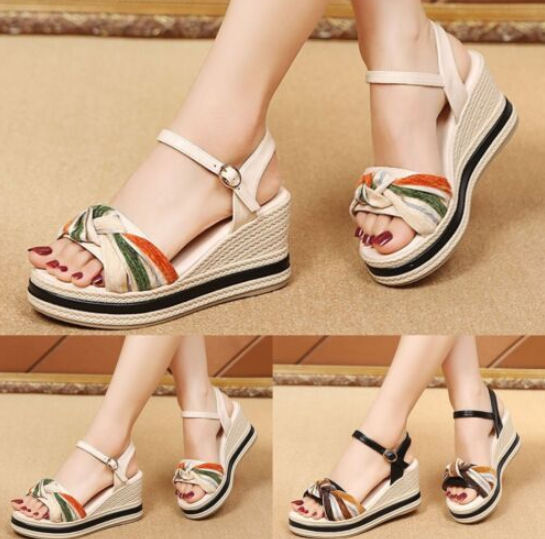 Fashion Women Sandals Wedge Heel Open Toe Ankle Strap Platform Shoes Comfy Beach