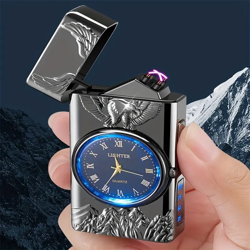 1pc Double Arc Lighter Embossed Eagle Cool Real Dial LED Lighting Charging Igniter