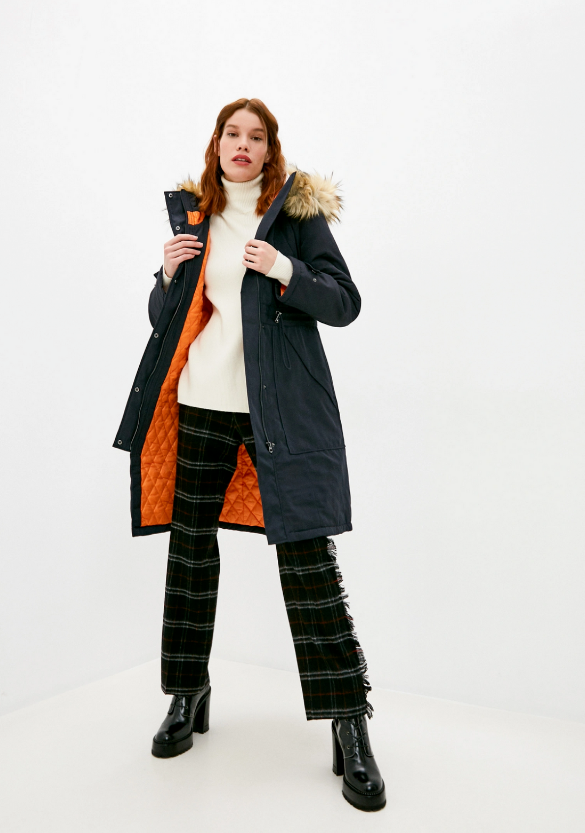 FRENCH CONNECTION Faux Fur Trimmed Hood Parka Blue Size 8